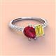 4 - Zahara 9x7 mm Pear Ruby and 7x5 mm Emerald Cut Lab Created Yellow Sapphire 2 Stone Duo Ring 