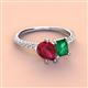 4 - Zahara 9x7 mm Pear Ruby and 7x5 mm Emerald Cut Lab Created Emerald 2 Stone Duo Ring 