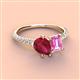 4 - Zahara 9x7 mm Pear Ruby and 7x5 mm Emerald Cut Lab Created Pink Sapphire 2 Stone Duo Ring 