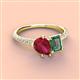 4 - Zahara 9x7 mm Pear Ruby and 7x5 mm Emerald Cut Lab Created Alexandrite 2 Stone Duo Ring 