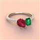 4 - Zahara 9x7 mm Pear Ruby and 7x5 mm Emerald Cut Lab Created Emerald 2 Stone Duo Ring 
