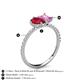 6 - Zahara 9x7 mm Pear Ruby and 7x5 mm Emerald Cut Lab Created Pink Sapphire 2 Stone Duo Ring 
