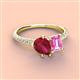4 - Zahara 9x7 mm Pear Ruby and 7x5 mm Emerald Cut Lab Created Pink Sapphire 2 Stone Duo Ring 