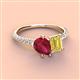 4 - Zahara 9x7 mm Pear Ruby and 7x5 mm Emerald Cut Lab Created Yellow Sapphire 2 Stone Duo Ring 