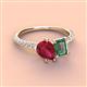 4 - Zahara 9x7 mm Pear Ruby and 7x5 mm Emerald Cut Lab Created Alexandrite 2 Stone Duo Ring 