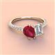 4 - Zahara 9x7 mm Pear Ruby and 7x5 mm Emerald Cut Forever Brilliant Moissanite 2 Stone Duo Ring 