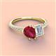 4 - Zahara 9x7 mm Pear Ruby and 7x5 mm Emerald Cut White Sapphire 2 Stone Duo Ring 