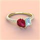 4 - Zahara 9x7 mm Pear Ruby and 7x5 mm Emerald Cut Aquamarine 2 Stone Duo Ring 