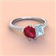 4 - Zahara 9x7 mm Pear Ruby and 7x5 mm Emerald Cut Aquamarine 2 Stone Duo Ring 