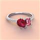 4 - Zahara 9x7 mm Pear Ruby and 7x5 mm Emerald Cut Pink Tourmaline 2 Stone Duo Ring 
