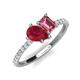 5 - Zahara 9x7 mm Pear Ruby and 7x5 mm Emerald Cut Pink Tourmaline 2 Stone Duo Ring 