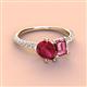 4 - Zahara 9x7 mm Pear Ruby and 7x5 mm Emerald Cut Pink Tourmaline 2 Stone Duo Ring 
