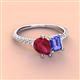 4 - Zahara 9x7 mm Pear Ruby and 7x5 mm Emerald Cut Tanzanite 2 Stone Duo Ring 
