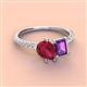 4 - Zahara 9x7 mm Pear Ruby and 7x5 mm Emerald Cut Amethyst 2 Stone Duo Ring 