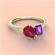 4 - Zahara 9x7 mm Pear Ruby and 7x5 mm Emerald Cut Amethyst 2 Stone Duo Ring 