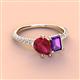 4 - Zahara 9x7 mm Pear Ruby and 7x5 mm Emerald Cut Amethyst 2 Stone Duo Ring 