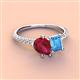 4 - Zahara 9x7 mm Pear Ruby and 7x5 mm Emerald Cut Blue Topaz 2 Stone Duo Ring 