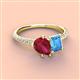 4 - Zahara 9x7 mm Pear Ruby and 7x5 mm Emerald Cut Blue Topaz 2 Stone Duo Ring 