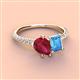 4 - Zahara 9x7 mm Pear Ruby and 7x5 mm Emerald Cut Blue Topaz 2 Stone Duo Ring 