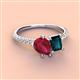 4 - Zahara 9x7 mm Pear Ruby and 7x5 mm Emerald Cut London Blue Topaz 2 Stone Duo Ring 