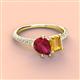 4 - Zahara 9x7 mm Pear Ruby and 7x5 mm Emerald Cut Citrine 2 Stone Duo Ring 