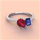 4 - Zahara 9x7 mm Pear Ruby and 7x5 mm Emerald Cut Iolite 2 Stone Duo Ring 