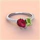 4 - Zahara 9x7 mm Pear Ruby and 7x5 mm Emerald Cut Peridot 2 Stone Duo Ring 