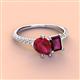 4 - Zahara 9x7 mm Pear Ruby and 7x5 mm Emerald Cut Rhodolite Garnet 2 Stone Duo Ring 