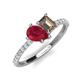 5 - Zahara 9x7 mm Pear Ruby and 7x5 mm Emerald Cut Smoky Quartz 2 Stone Duo Ring 