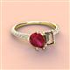 4 - Zahara 9x7 mm Pear Ruby and 7x5 mm Emerald Cut Smoky Quartz 2 Stone Duo Ring 