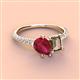 4 - Zahara 9x7 mm Pear Ruby and 7x5 mm Emerald Cut Smoky Quartz 2 Stone Duo Ring 