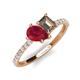 5 - Zahara 9x7 mm Pear Ruby and 7x5 mm Emerald Cut Smoky Quartz 2 Stone Duo Ring 