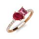 5 - Zahara 9x7 mm Pear Ruby and 7x5 mm Emerald Cut Pink Tourmaline 2 Stone Duo Ring 