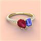 4 - Zahara 9x7 mm Pear Ruby and 7x5 mm Emerald Cut Tanzanite 2 Stone Duo Ring 