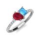 5 - Zahara 9x7 mm Pear Ruby and 7x5 mm Emerald Cut Blue Topaz 2 Stone Duo Ring 