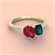 4 - Zahara 9x7 mm Pear Ruby and 7x5 mm Emerald Cut London Blue Topaz 2 Stone Duo Ring 