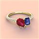 4 - Zahara 9x7 mm Pear Ruby and 7x5 mm Emerald Cut Iolite 2 Stone Duo Ring 