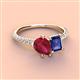 4 - Zahara 9x7 mm Pear Ruby and 7x5 mm Emerald Cut Iolite 2 Stone Duo Ring 