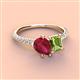 4 - Zahara 9x7 mm Pear Ruby and 7x5 mm Emerald Cut Peridot 2 Stone Duo Ring 
