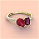 4 - Zahara 9x7 mm Pear Ruby and 7x5 mm Emerald Cut Rhodolite Garnet 2 Stone Duo Ring 