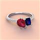 4 - Zahara 9x7 mm Pear Ruby and 7x5 mm Emerald Cut Lab Created Blue Sapphire 2 Stone Duo Ring 