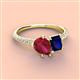 4 - Zahara 9x7 mm Pear Ruby and 7x5 mm Emerald Cut Lab Created Blue Sapphire 2 Stone Duo Ring 