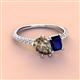 4 - Zahara 9x6 mm Pear Smoky Quartz and 7x5 mm Emerald Cut Lab Created Blue Sapphire 2 Stone Duo Ring 