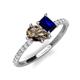 5 - Zahara 9x6 mm Pear Smoky Quartz and 7x5 mm Emerald Cut Lab Created Blue Sapphire 2 Stone Duo Ring 