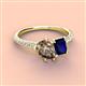 4 - Zahara 9x6 mm Pear Smoky Quartz and 7x5 mm Emerald Cut Lab Created Blue Sapphire 2 Stone Duo Ring 