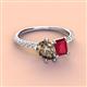 4 - Zahara 9x6 mm Pear Smoky Quartz and 7x5 mm Emerald Cut Lab Created Ruby 2 Stone Duo Ring 