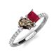 5 - Zahara 9x6 mm Pear Smoky Quartz and 7x5 mm Emerald Cut Lab Created Ruby 2 Stone Duo Ring 