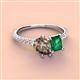 4 - Zahara 9x6 mm Pear Smoky Quartz and 7x5 mm Emerald Cut Lab Created Emerald 2 Stone Duo Ring 