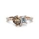 1 - Zahara 9x6 mm Pear Smoky Quartz and GIA Certified 7x5 mm Emerald Cut Diamond 2 Stone Duo Ring 