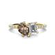 1 - Zahara 9x6 mm Pear Smoky Quartz and GIA Certified 7x5 mm Emerald Cut Diamond 2 Stone Duo Ring 
